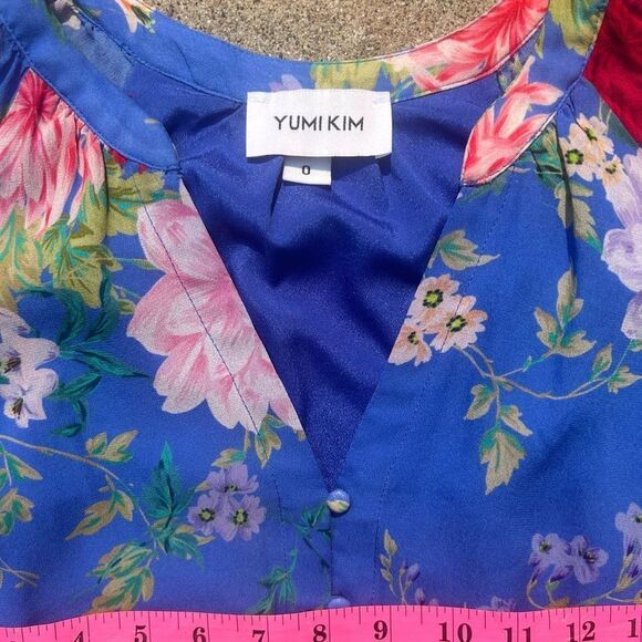 Yumi Kim Sz 0 Blue with floral pattern, chiffon, long sleeve mini dress. - Picture 15 of 16
